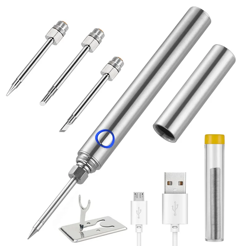 Silver 3-head Set Portable Usb Wireless Charging Soldering Iron Wire Pen Repair Soldering Smart Home Battery Soldering Iron