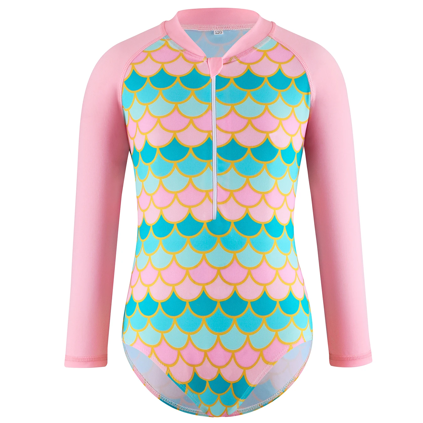 

Girls Summer Clothes 2025 Mermaid Scale Print Pink Color Long Sleeve Zipper Swimwear Jumpsuit Girls Bathing Suits Summer Outfits
