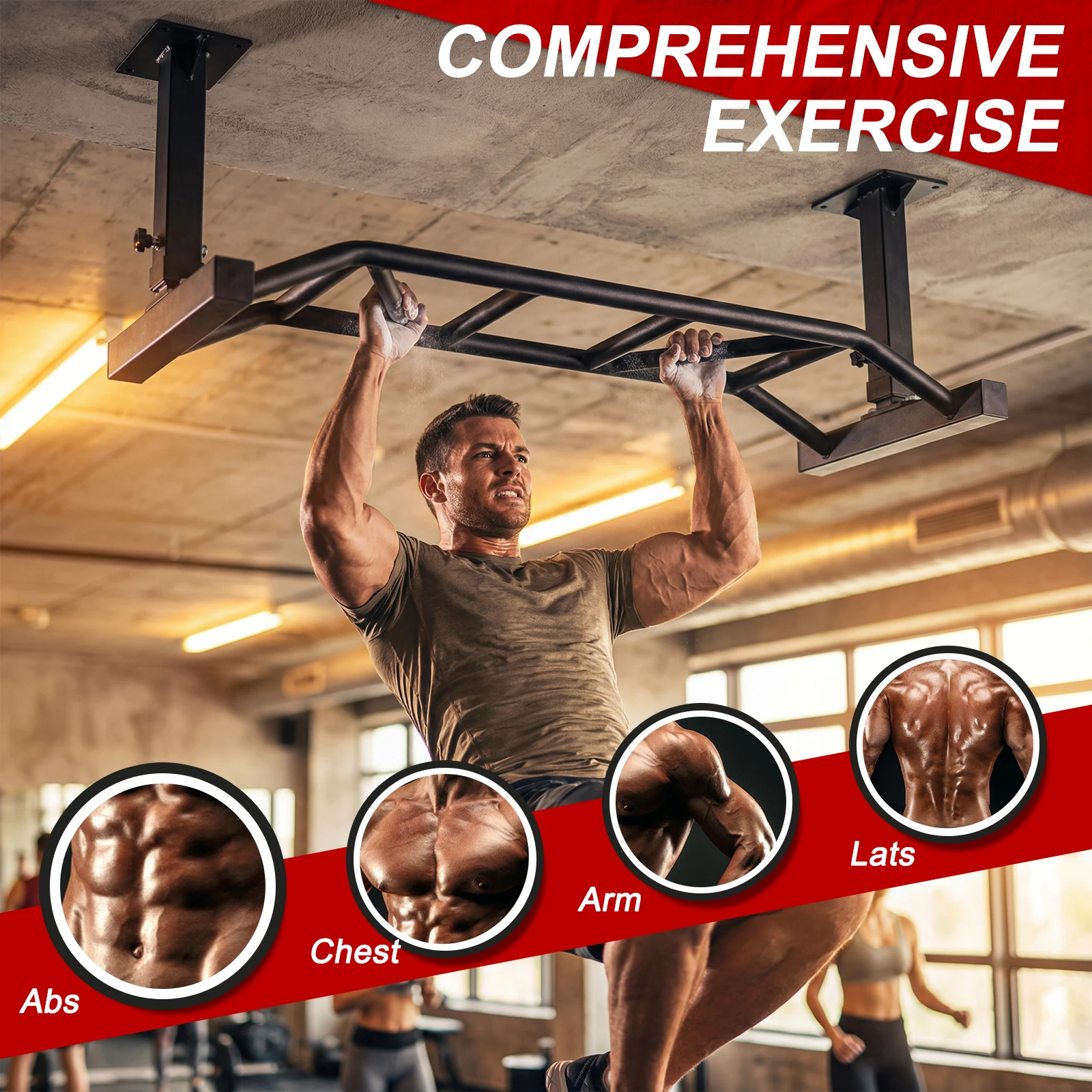 

47 Inch Ceiling Mount Pull Up Bar Adjustable Height&Supports To 600 Lbs Fitness Trainer for Home Gym and Strength Training