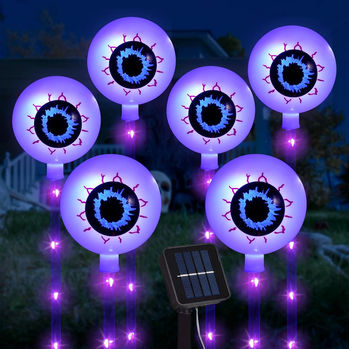 Solar Powered Big Eyeball Stake Lights, Horror Atmosfera, 8 Modos de Iluminação, Waterproof Pathway Lights, Garden Decor, 6 Pcs