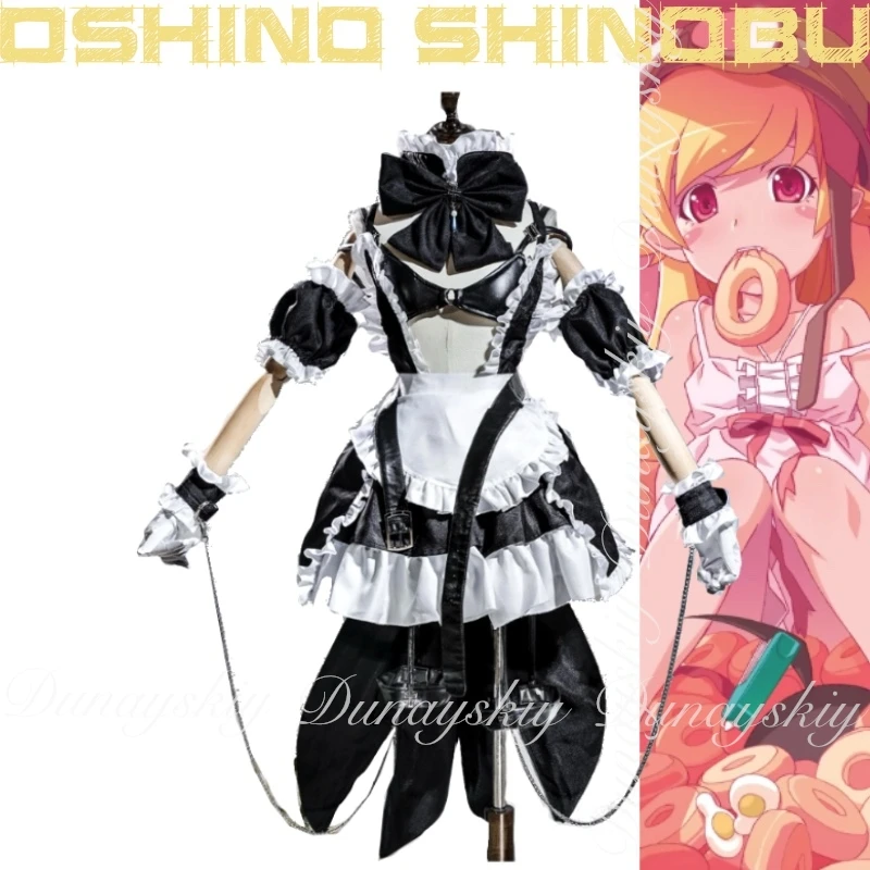 Bakemonogatari أنيمي أوشينو شينوبو تأثيري مصاص الدماء مع فستان خادمة المعركة السوداء والشعر المستعار تأثيري حلي مليئة بالبدلة