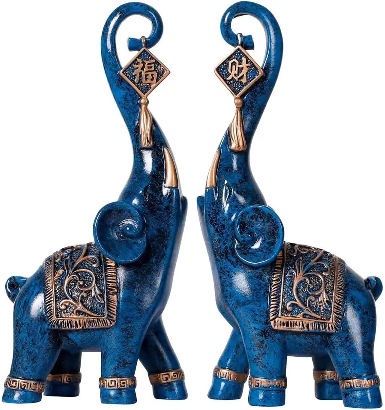 

2Pcs Blue Elephant Statue Decor, Home Accents for Living Room Shelf Coffee Table