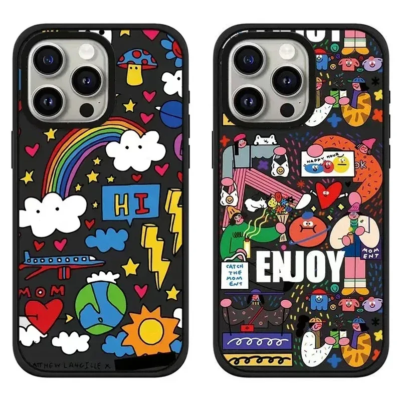 

Black Frosted Rainbow Pattern iPhone 13 14 15 Pro Max Protective Case