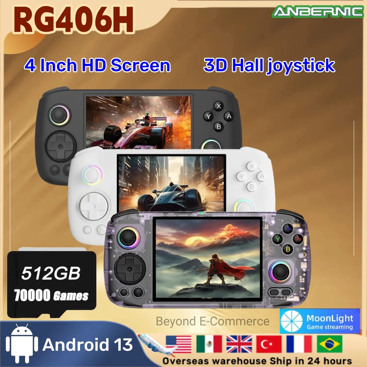 ANBERNIC RG 406H Retro Game Console Android 13 Unisoc T820 64-bit Game Player RG406H 4.0Inch IPS HD Screen 3D Hall joystick PS2