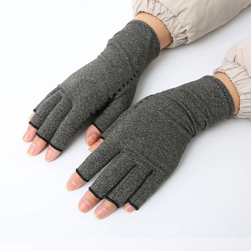 1 Pair Half Finger Compression Gloves Grey Relieve Arthritis Pain Instantly with Anti-Slip Pressure Gloves for Men and Women