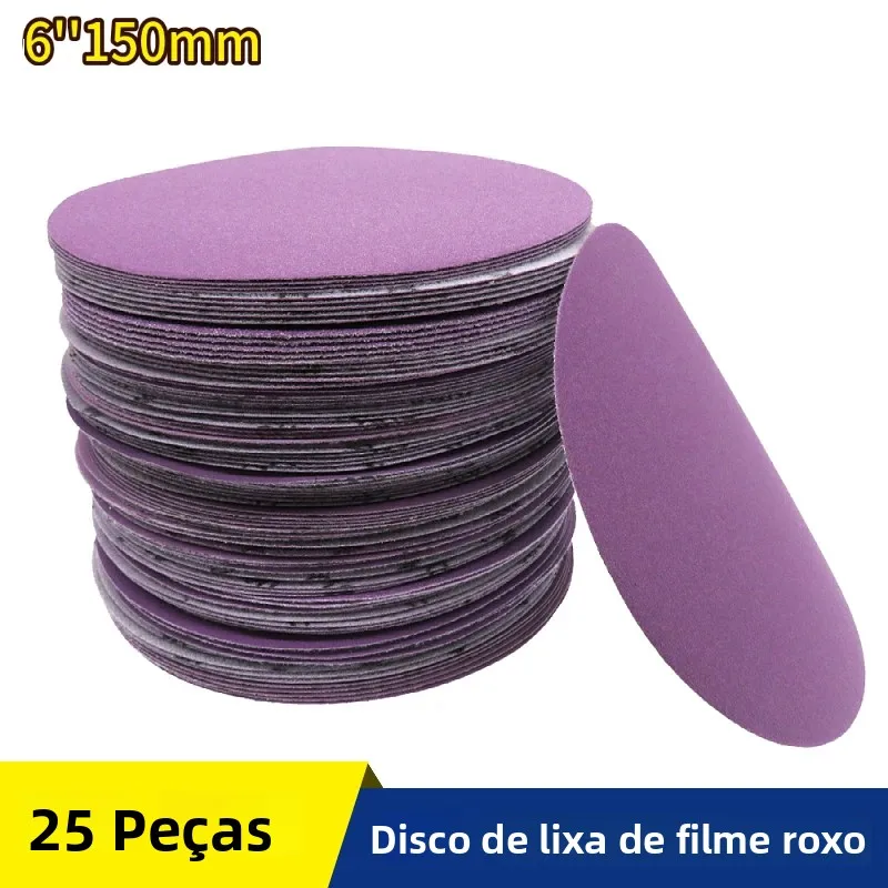 25 Discos de Lixa de 6 Polegadas com Fixação por Gancho e Laço, Grãos 60-10000, Lixa de 150mm para Uso a Seco e Úmido, para Acabamento em Madeira, Retificação de Metal e Polimento Automotivo