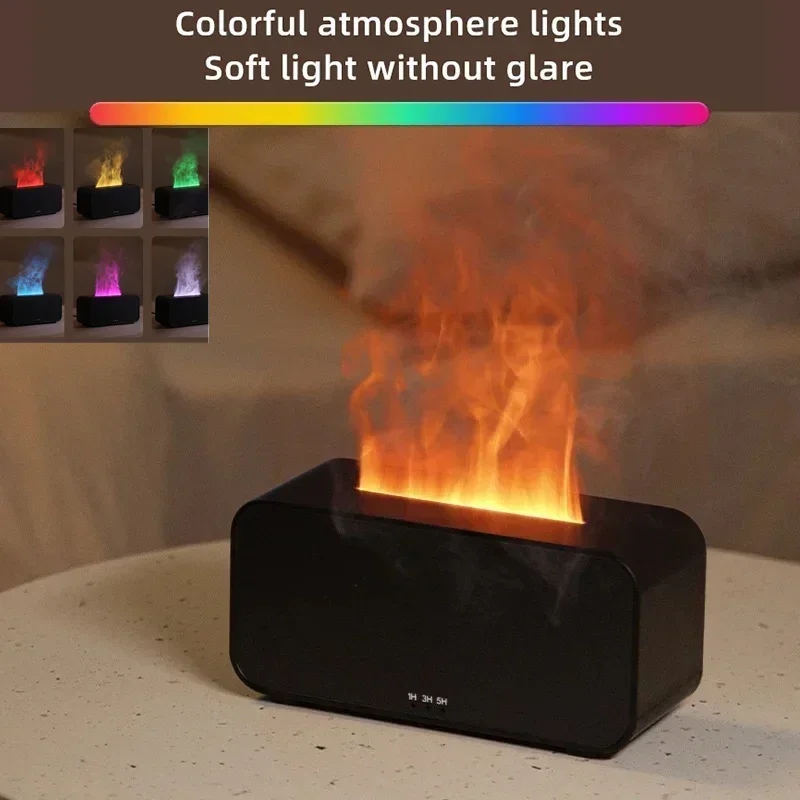 

Desktop Simulation Flame Humidifier LED Colorful Aroma Essential Oil Diffuser Timing Mute aromatherapy machine Atmosphere Lamp