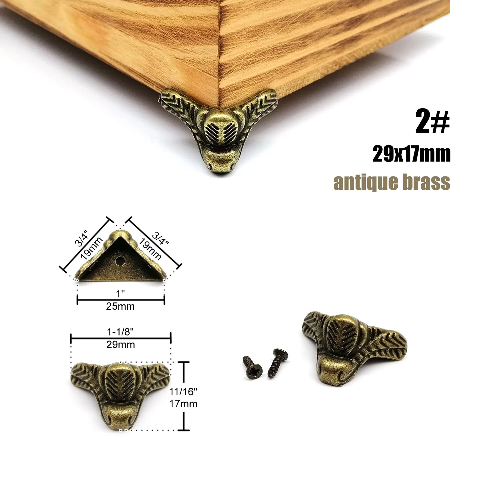 HZYUEGOU 4 Stück Schmuckkisten aus Holz, Geschenkbox, Weinbehälter, dekorative Füße, Eckenschutz, Stützhalterung, Gold, Silber, Bronze – Detail 2
