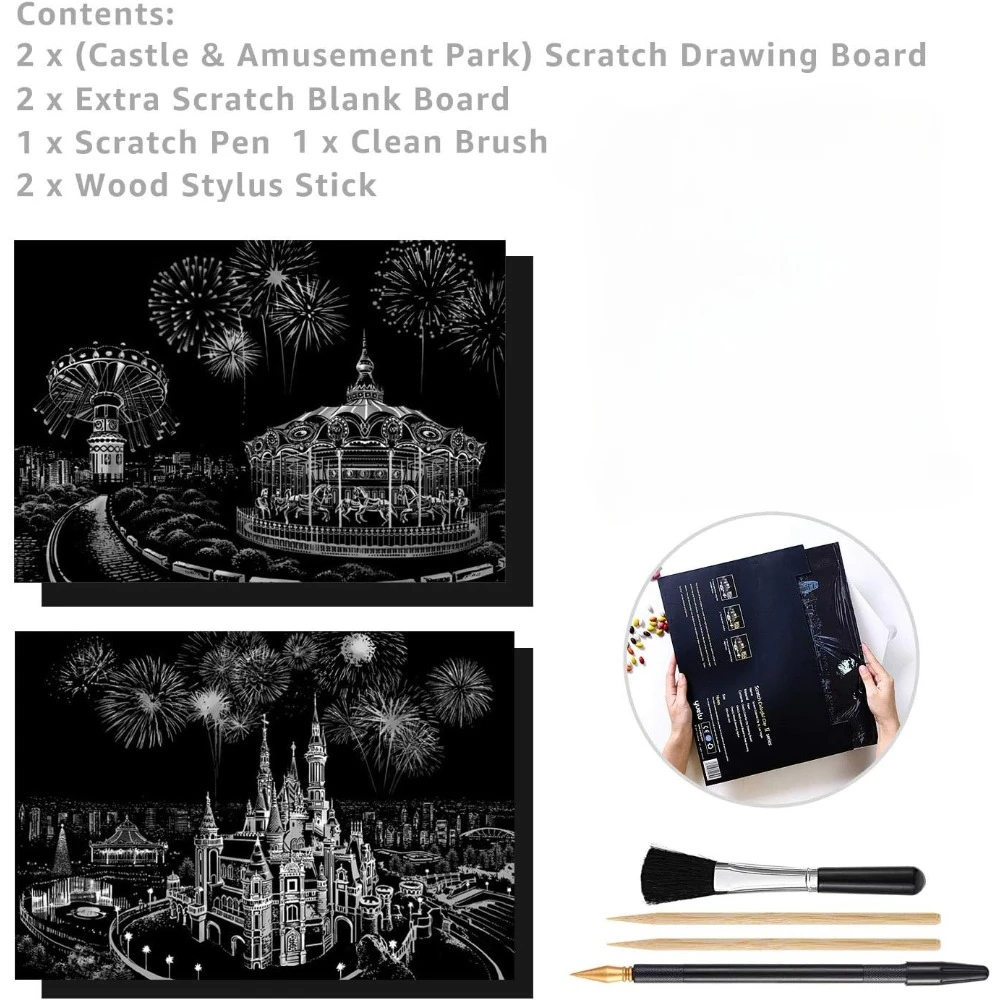 Бумага для рисования «Радуга» Scratch Art, 16 "x 11,2", доска для эскизов, скребок для ночных сцен для детей и взрослых, набор для гравировки и рукоделия
