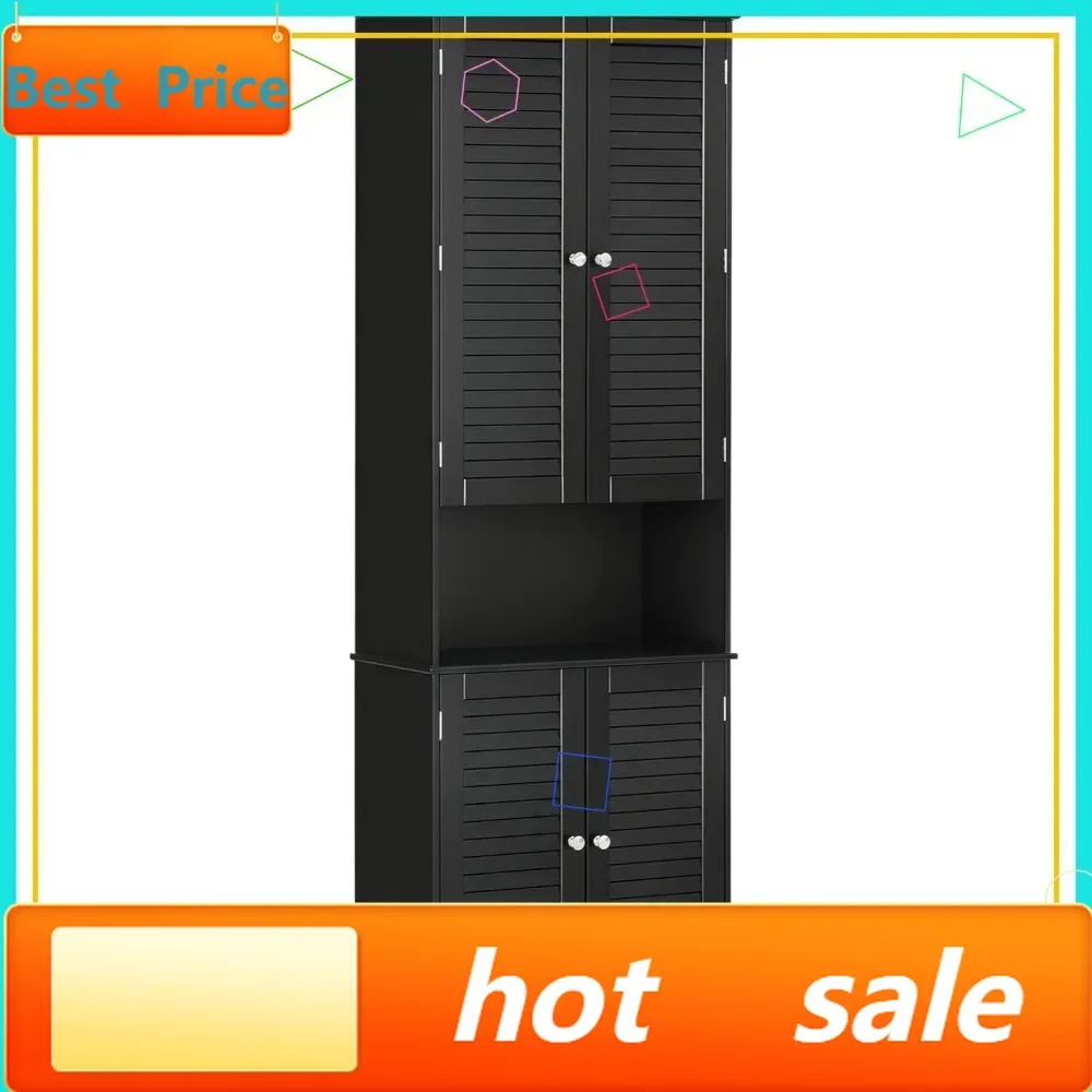 

Горячая распродажа: Высокий узкий шкаф для ванной комнаты с регулируемыми полками, отдельно стоящий шкаф для белья, черный