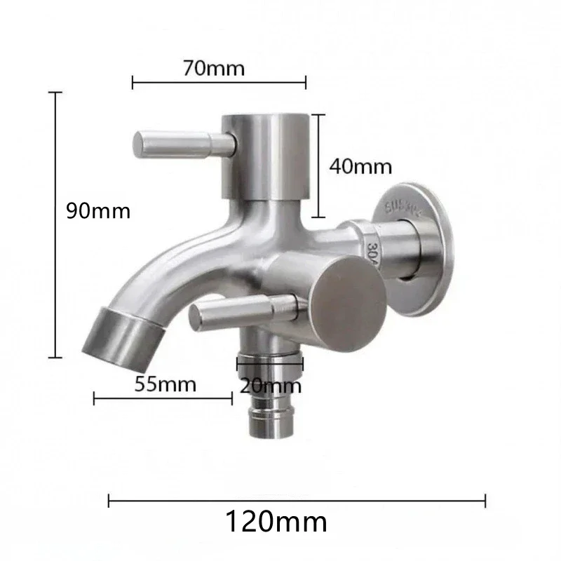 1/2" Double Outlet Faucet for Washing Machine Dual Control Water Tap One in Two out Bidet Faucet Bathroom Sink Fitting