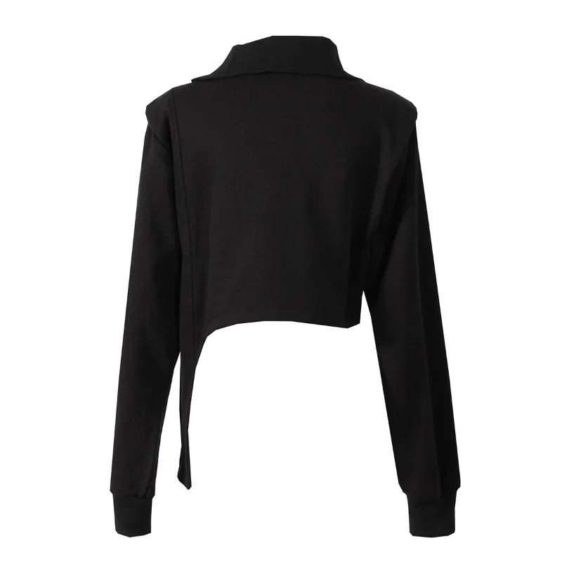

Women's Spring Autumn Blouse High Neck Short Zipper Irregular Long Sleeve Outwear Design Sense Luxury Brand Simple Comfortable