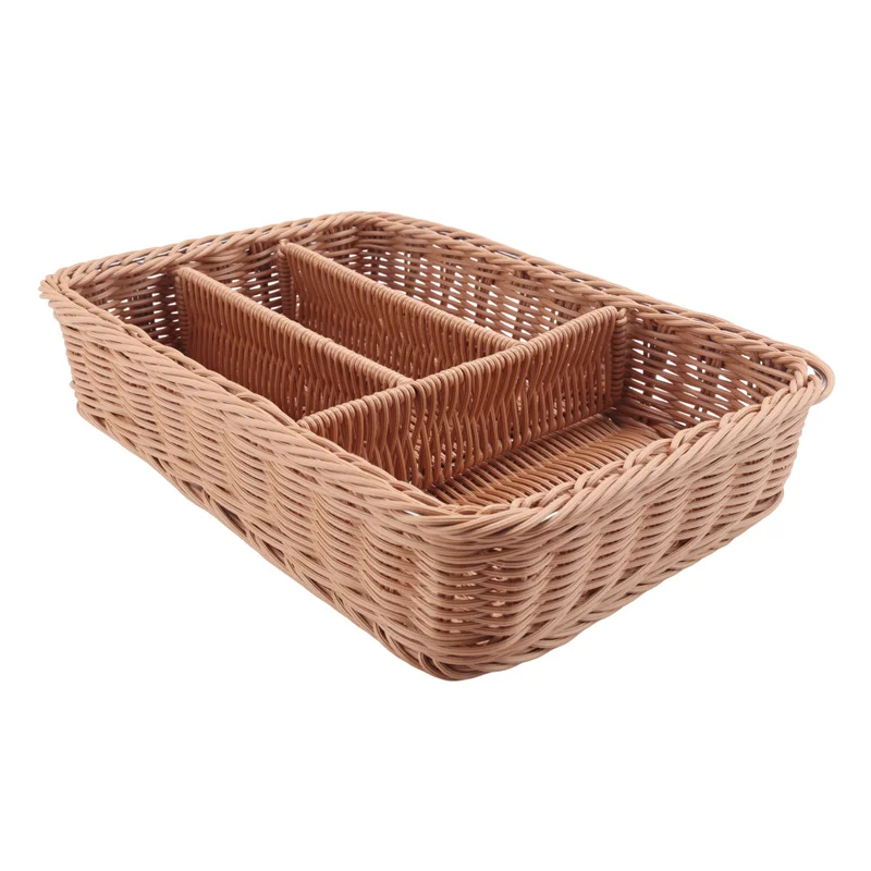 

Kitchen Drawer Organizer Cutlery Storage Basket 4 Compartments Kitchen Forks Knifes Rattan Storage Tray