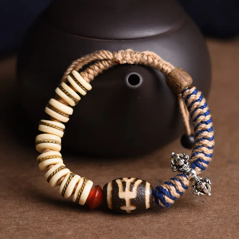 Hand-woven  Knot Hand Rope Tibetan Dzi Beads For Men and Women Bracelet Retro Ethnic Style Bracelet Jewelry Accessories