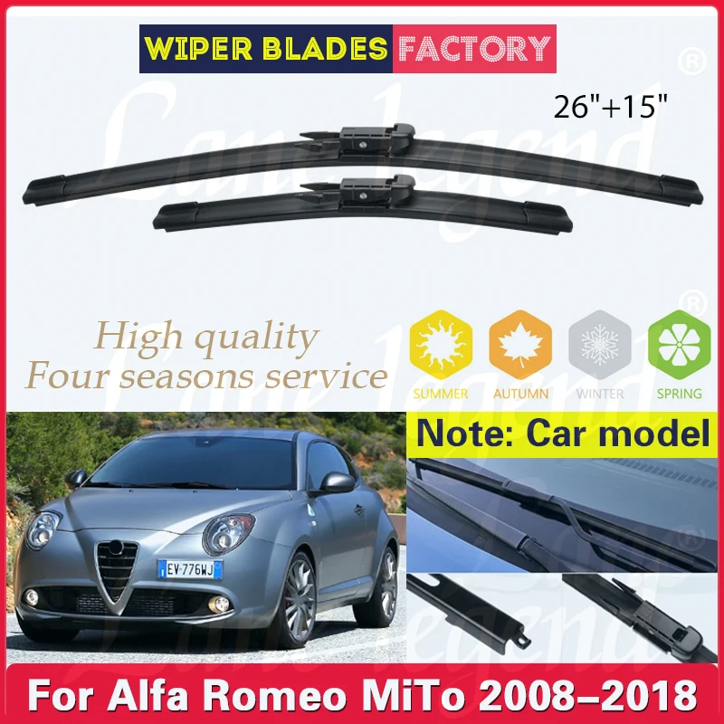 

For Alfa Romeo MiTo 2008 - 2018 Front Windshield Wiper Blades Windscreen Window Car Accessories 2012 2013 2014 2015 2016 26"+15"