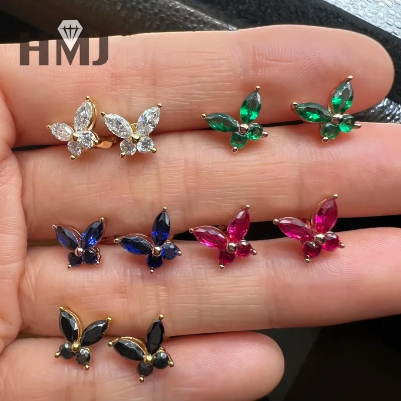 

Ruby Stud Earrings Moissanite Diamond Lab Grown Gemstones Multicolor 925 Sterling Silver Premium Jewelry Gifts Charms Butterfly