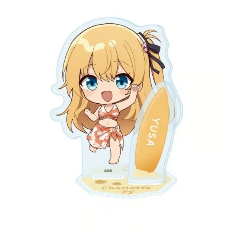 Hot Angel Beats! Anime Acrylic Figure Stand Model Plate 10CM Q Version Charm Fans Gifts Yuzuru Otonashi Yuri Nakamura Keychain