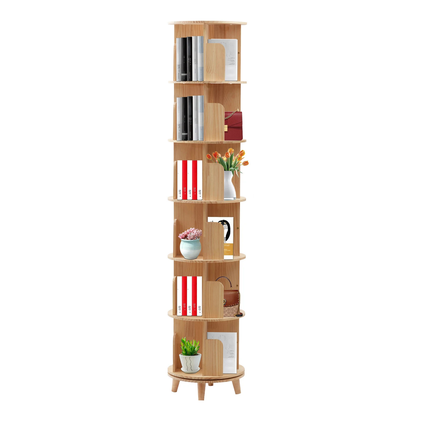 6-Tier Rotating Bookshelf 360° Display Floor Standing Storage Rack Home office