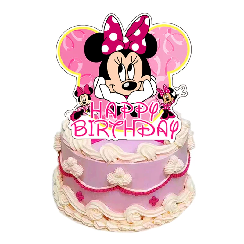 Kids Favors Minnie Mouse Theme Cake Toppers Banner Flag Decorations Birthday Events Party Baby Shower Picks Supplies 1pcs/lot