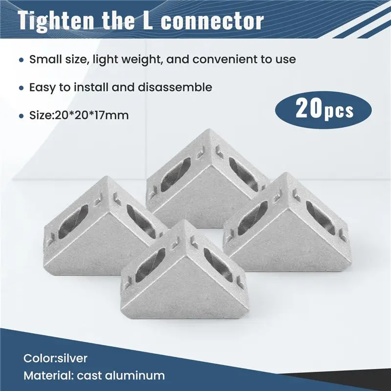 Fresh 20Pcs 2020 Corner Fitting Angle Aluminum 20 X 20 L Connector Bracket Fastener Match Use 2020 Industrial Aluminum Profile