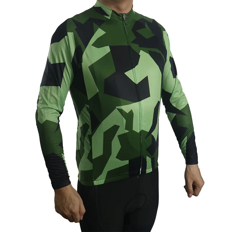 

Cycling Jersey Green Camo Bike Long Shirt Military Bicycle Clothes Cyclist Wear Army Motocross Outdoor Mountain Road Elastic