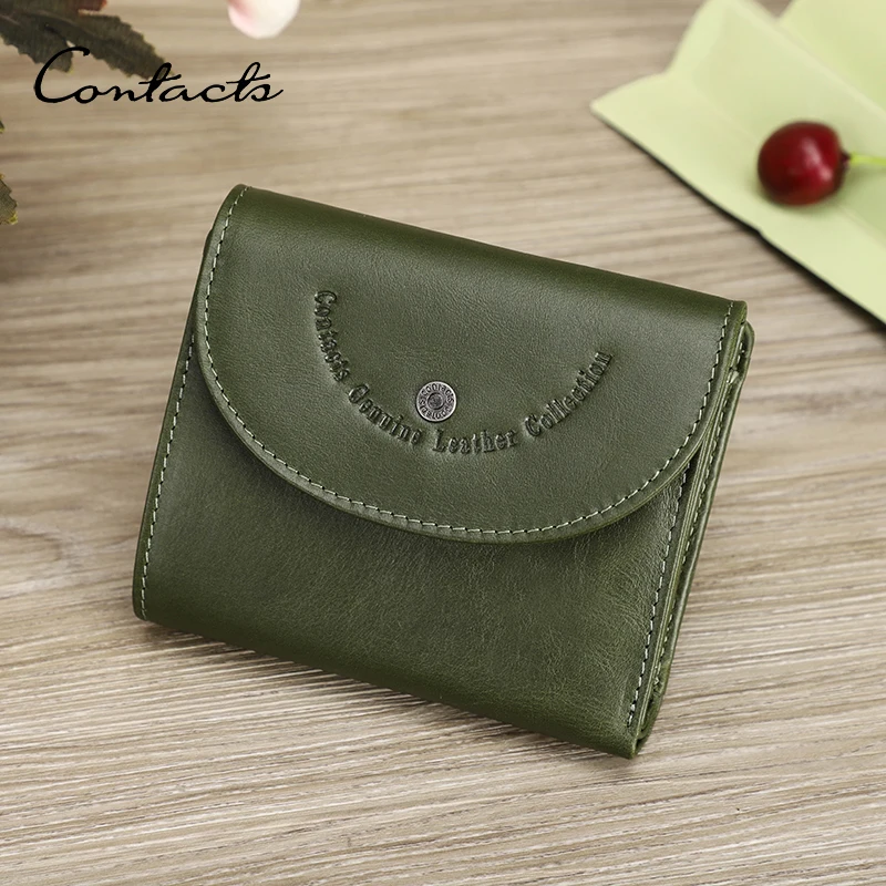 CONTACT'S  Genuine Leather Women Wallet Short Fashion Women's Purses Card Holders Zip Coin Purse Money Clip Female Bags