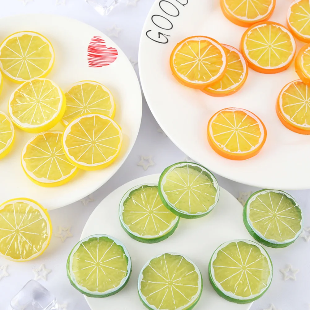 

20 Pcs Simulation Lemon Slices Realistic Plastic Fruits Model Photography Props Home Decoration Green Medium Size Fake Fruit