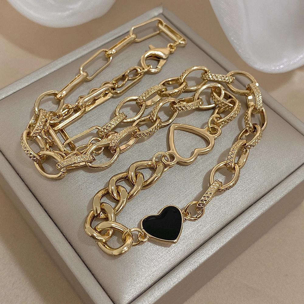 

Elegant Hollowed Heart Thick Chain Necklace For Women Exquisite Glossy Waterproof Necklace Fashion Jewelry Valentine Gifts