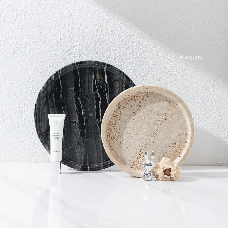 

Nordic Natural Marble Round Tray for Desktop Cosmetics and Jewelry Storage Bathroom Vanity Tray Hotel Handwashing Basin Tray