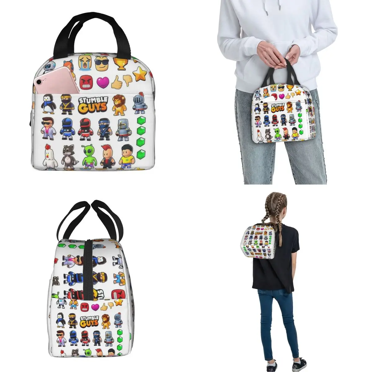 Borsa per il pranzo isolata con motivo boundlen gioco per cartoni animati ad alta capacità borsa termica riutilizzabile Tote Lunch Box School Bento