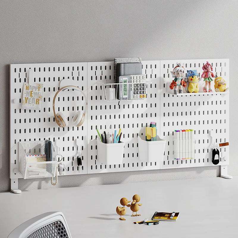 Plastic Desktop Pegboard Organizer | Free Combination Wall-Mounted Rack with Hooks, Bins, Shelves & Baskets for Home Office