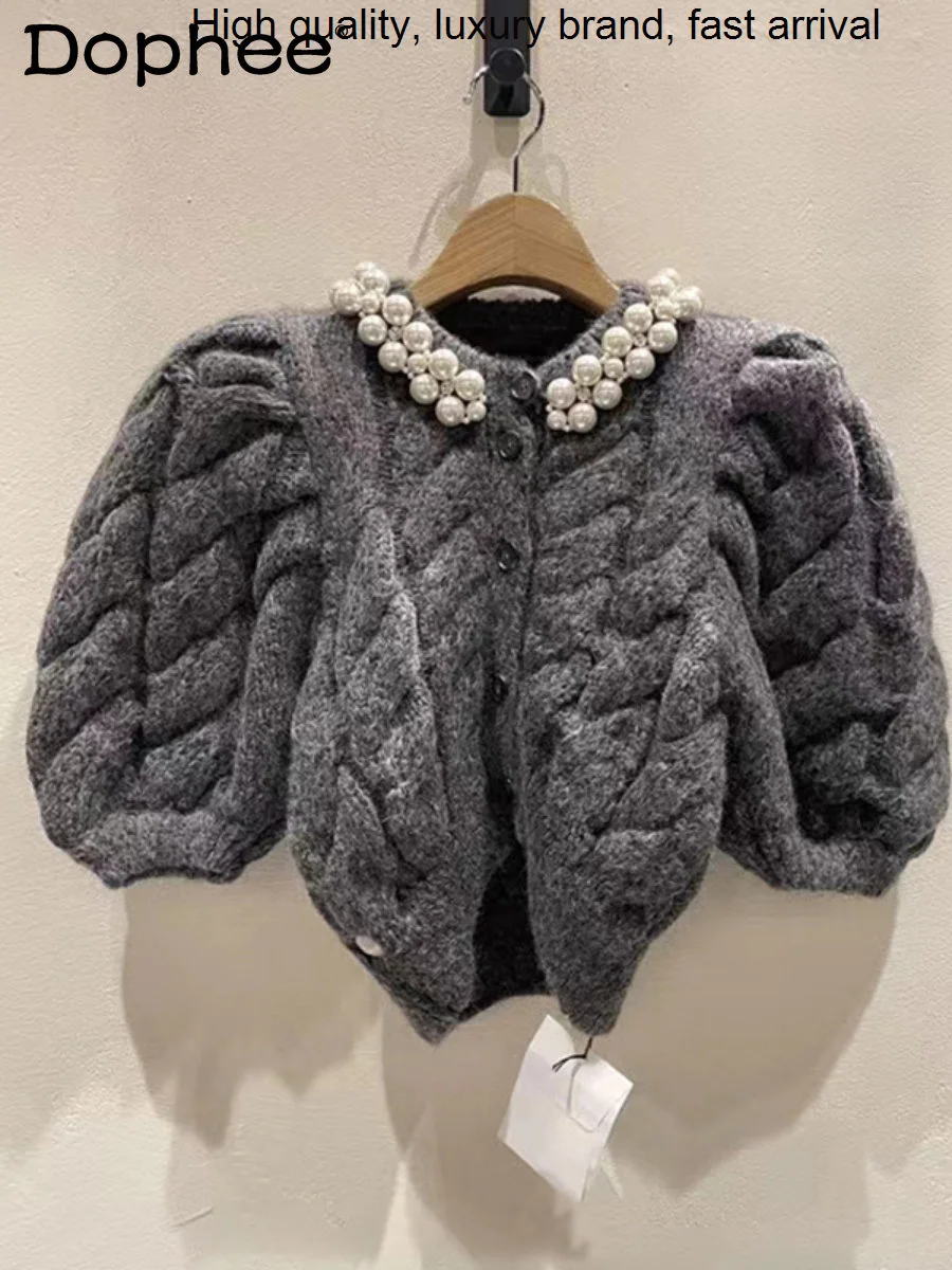 

Осень-зима 2023, новинка, облегающий свитер с узором из конопли, пальто, Женский Высококачественный короткий вязаный кардиган с перекрученными бусинами для женщин