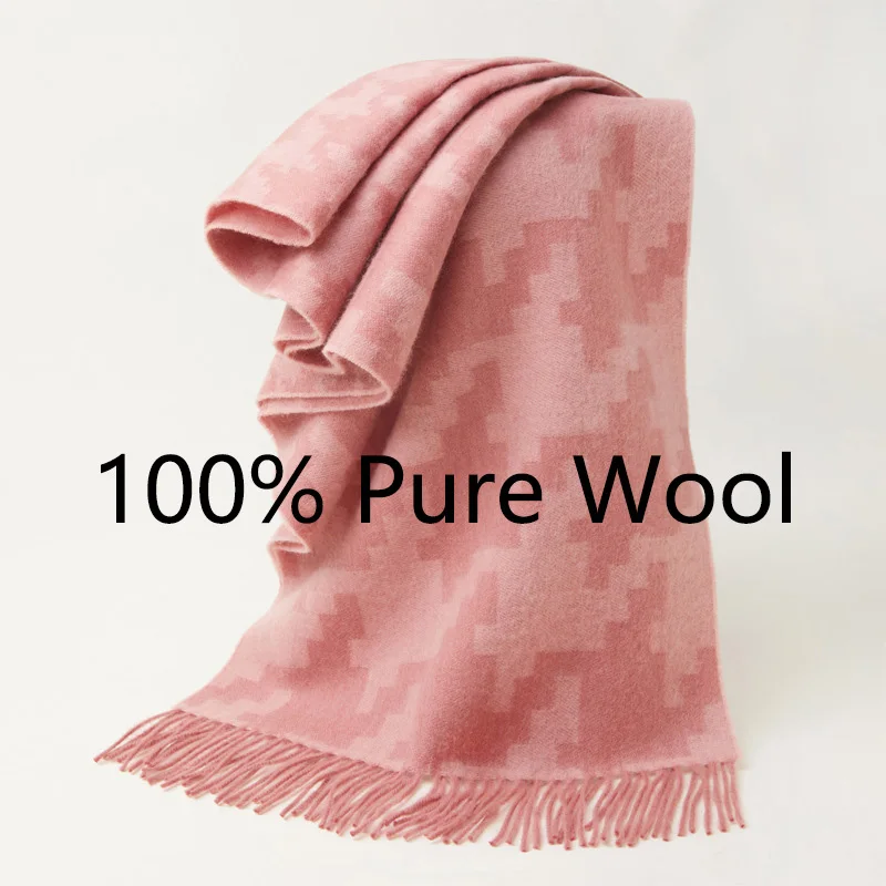 

100% pure wool scarf fashionable yarn dyed jacquard versatile tassel warm men and women wool shawl