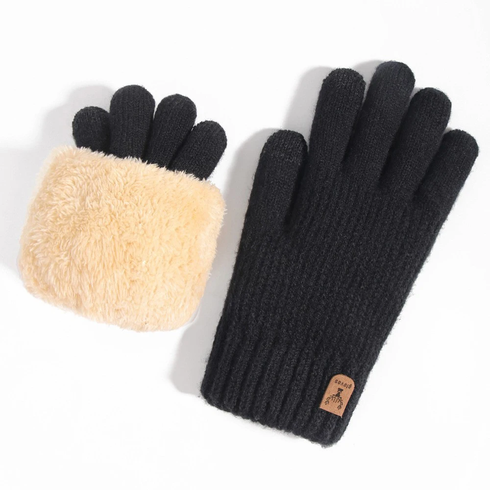 Winter Thermal Men's Gloves Thick Touchscreen Knitted Fleece Lined Commuting Windproof Elastic Outdoor Walking Casual Gloves