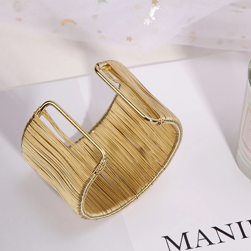 Fashion Exaggerated Wire Charm Bracelets Bangle For Women Punk Gold Silver Color Open Adjustable Bracelet Party Casual Jewelry