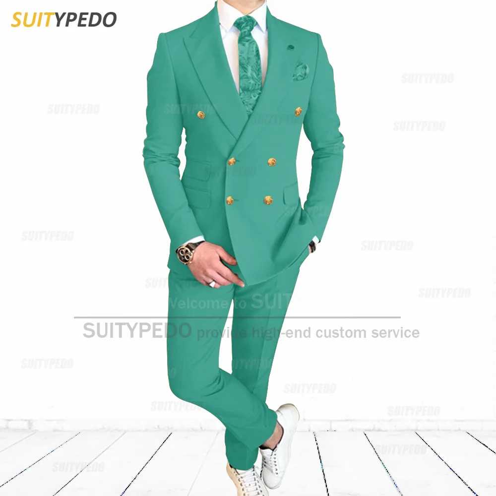 Men Suits Slim Fit Set Formal Double Breasted Blazer Pants 2 Pieces Custom Luxury Prom Business Party Wedding Tuxedos for Men