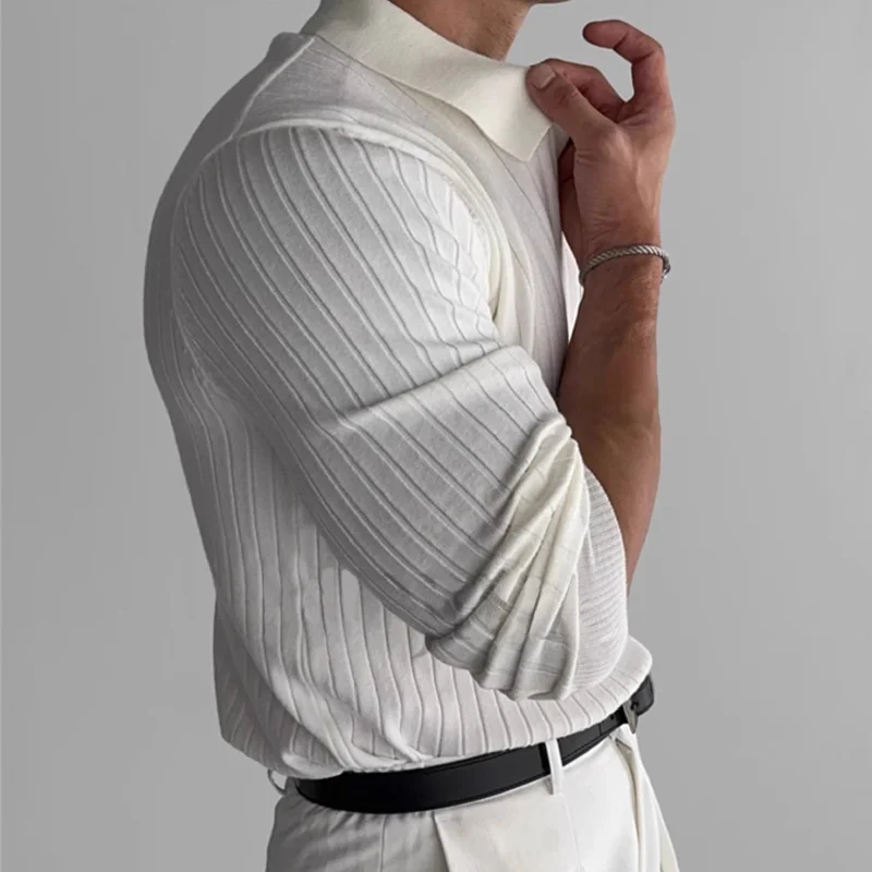 Herrenmode Luxus V-ausschnitt Gestrickte Jacquard Polo-Shirt Einfarbig Lange ärmeln Koreanische Beliebte Freizeit Strickwaren 2023 Neue Herbst – Detail 5