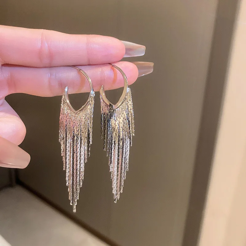Silver-needle Triangular Diamond-encrusted Tassel Earrings Fashion Ear Stud  Elegant Light Luxury High-end Popular 2026 Jewelry