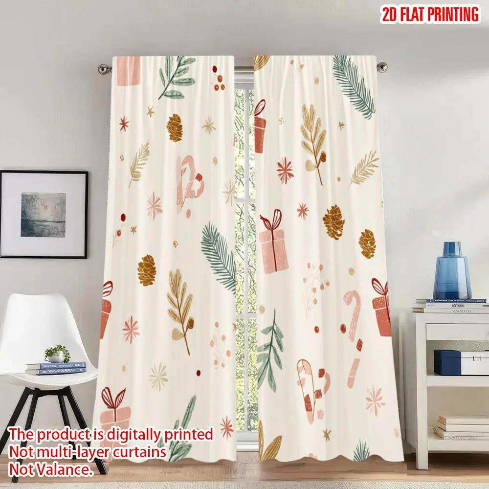 

2pcs 2D flat printing Popular Christmas curtains Christmas Wrapping Paper Gifts Pinecones Digital Printed Polyester Drapes