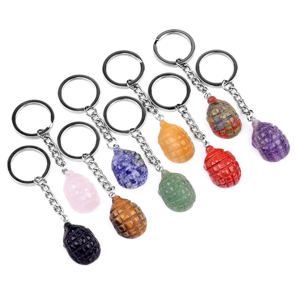 5pcs Hedgehog Statue Natural Stone Pendant Keychain Quartz Crystal Healing Carved Animal Crafts Charms Decor ACC