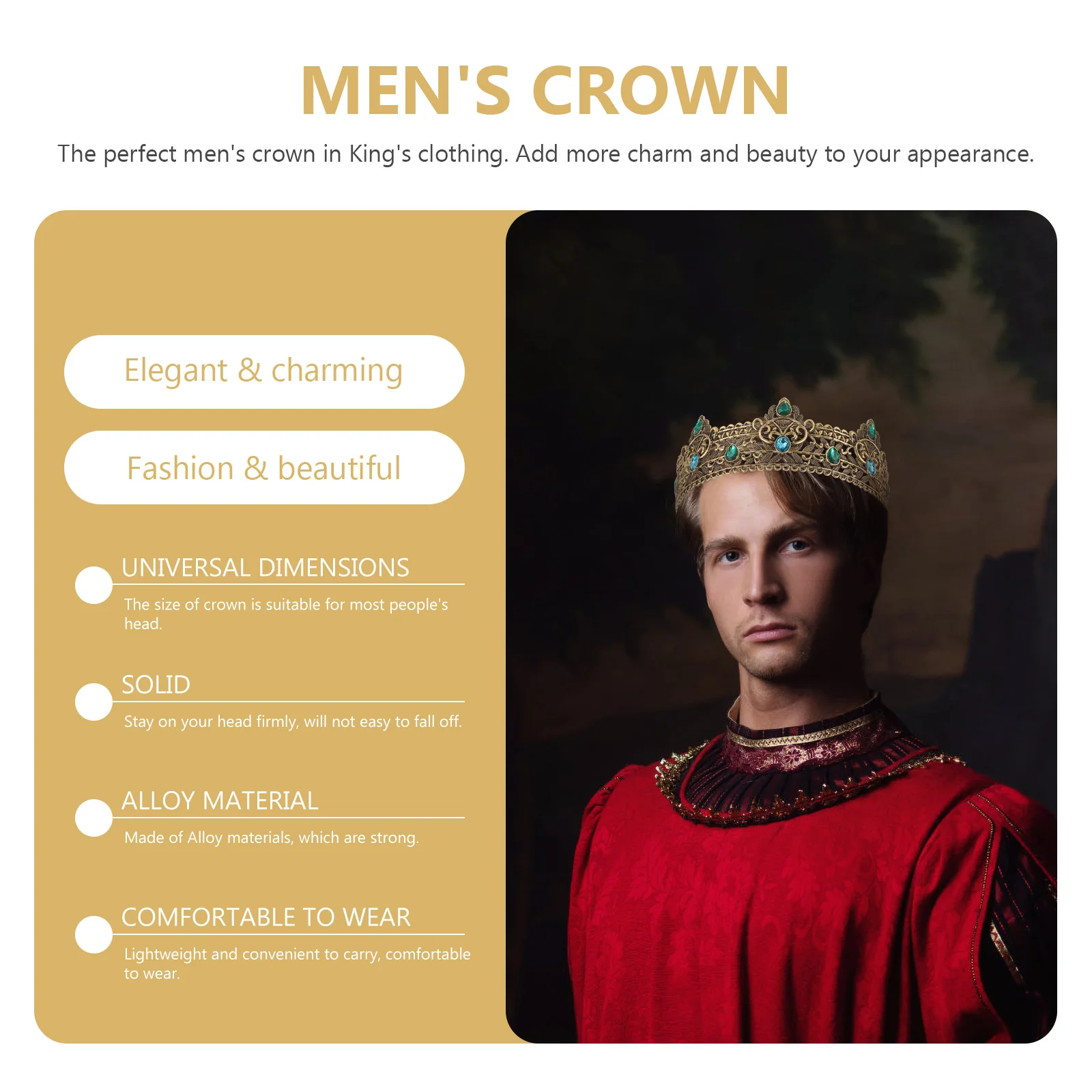 

Rhinestone Crown For Men King Costume Vintage Party Accessory Birthday Wedding Cosplay Prop Decorative Headpiece Glitter