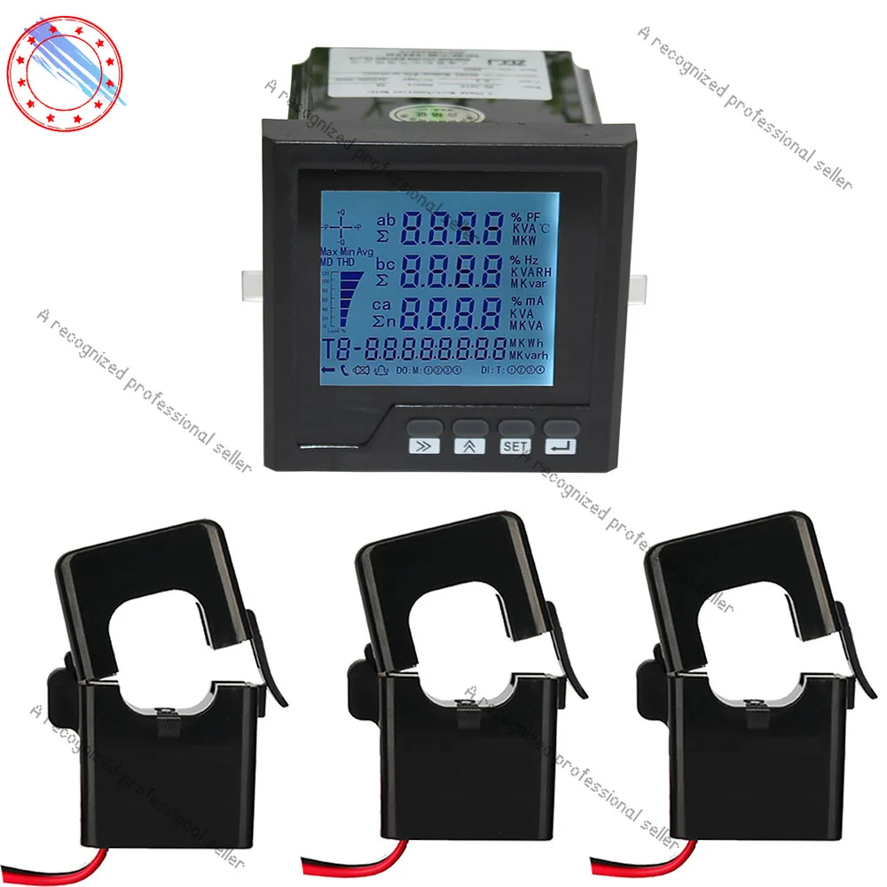

3-фазный счетчик электроэнергии с катушкой амперного датчика LCD A,V,W,kWh,cos, Hz, Var с многофункциональным электрическим панельным счетчиком RS485