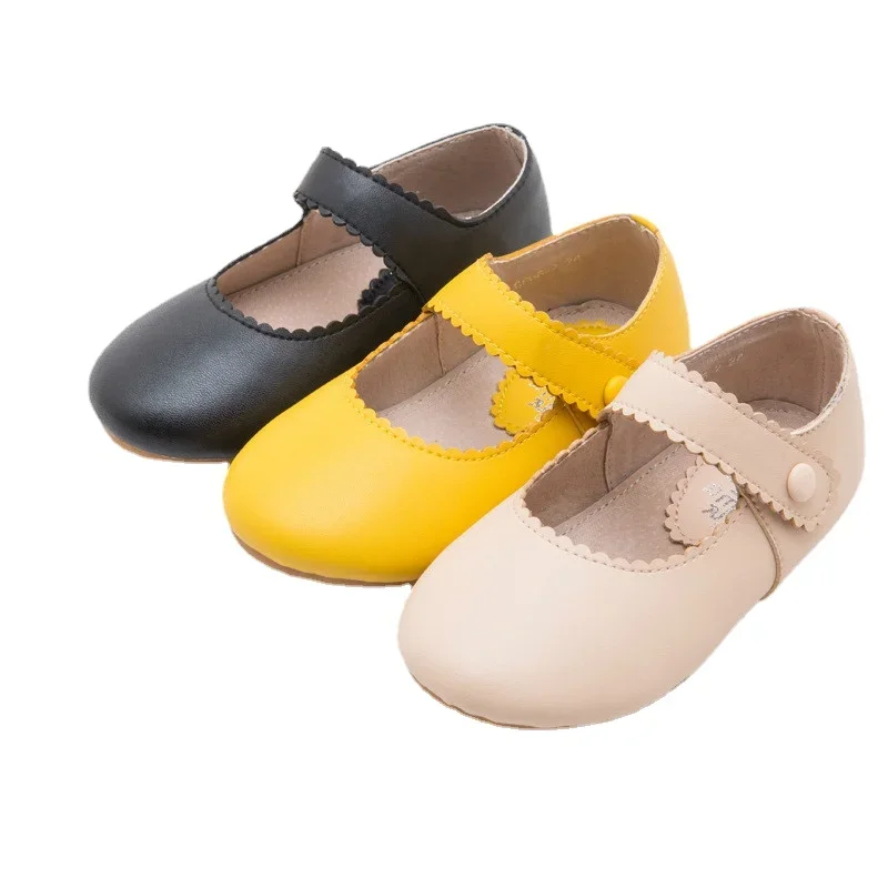 Spring 2024 Baby Toddler Girl Retro Mary Jane Flats Little Kid Microfiber Leather Loafers Children Yellow Black Beige Walk Shoes