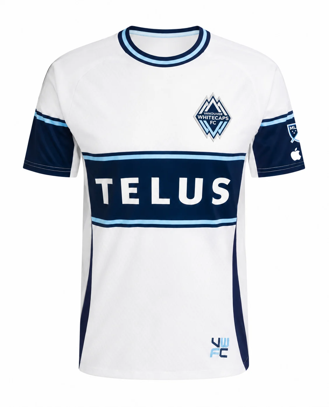 Soccer Jersey for Men 26-27 Season White Navy Blue Chest Stripe Short Sleeve Crew Neck Breathable Sports Shirt for Match Day