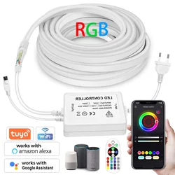 220v tira de néon led 5050 rgb neon rope luz ip67 impermeável fita flexível 750w 1500 led tira remoto bluetooth tuya wifi