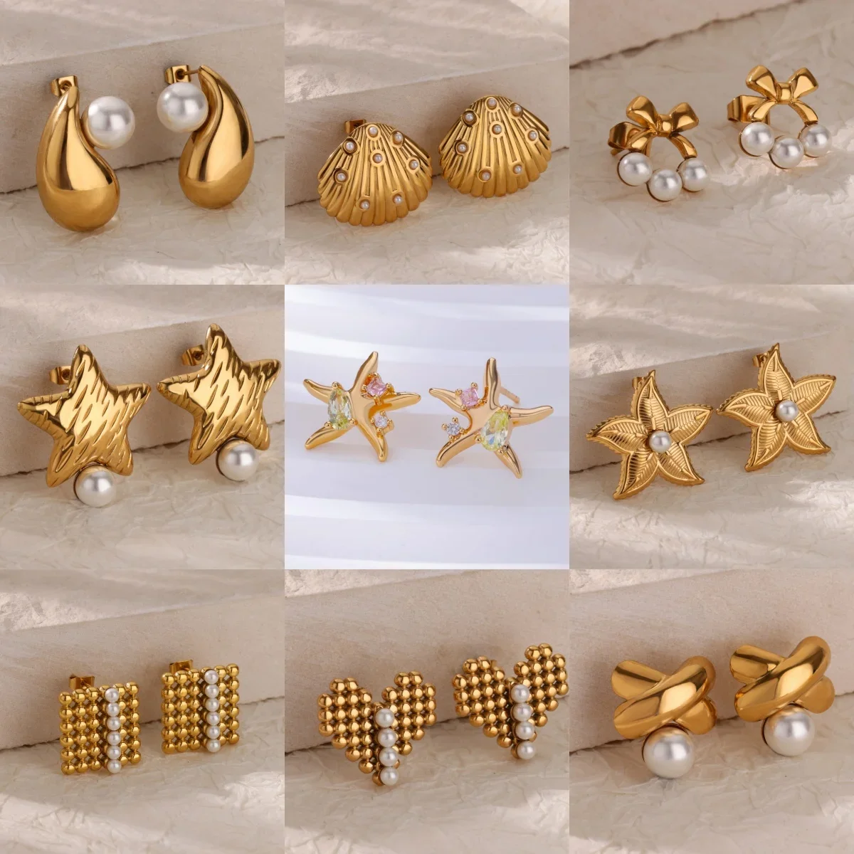 Popular Shell Starfish Pear Earring For Women Gold Color Stainless Steel Star Stud Earring Fashion Jewelry Birthday Gift aretes