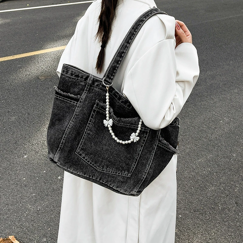 

Джинсовые сумки-тоут на молнии однотонные, милые, 2026 года, новинка, хит продаж, для поездок на работу, простые, повседневные, универсальные, вместительные, на плечо