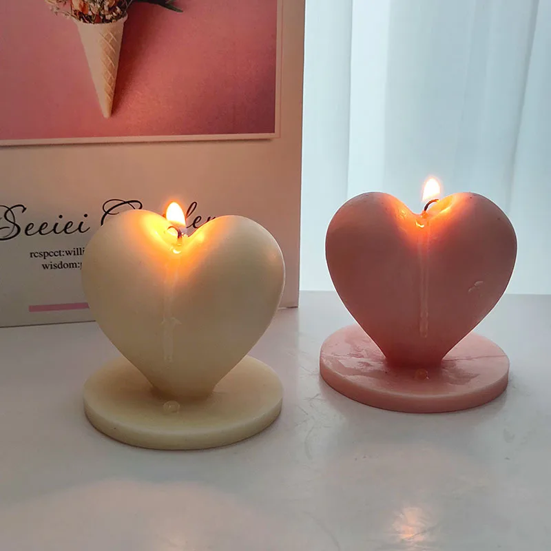

Heart Candle Mold With Base 3D Aromatherapy Gypsum Epoxy Resin Baking Chocolate Ice Mould Wedding Decor Souvenirs