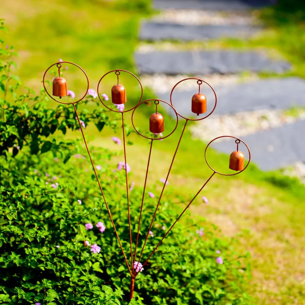 Retro Metal Wind Chime Stake Decorative Garden Ornament Ring Bell Outdoor Courtyard Backyard Landscape Decor