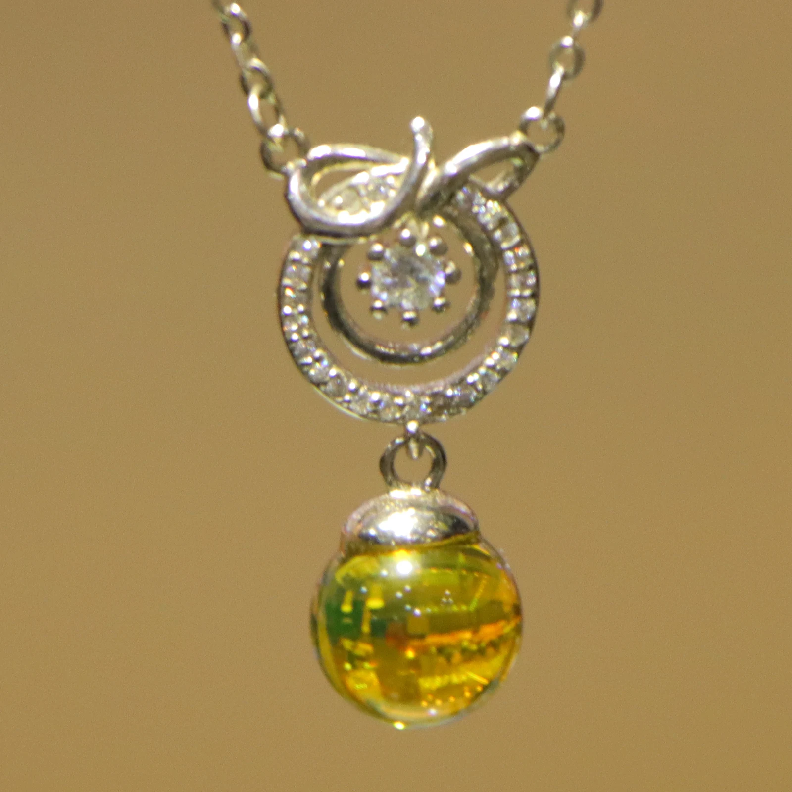 Pure Silver Inlaid Natural Mexican Blue Amber Pendant Double Loop Clasp Design 8mm Bead